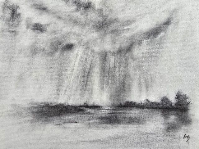 Original charcoal drawing painting original portrait landscape cambridge